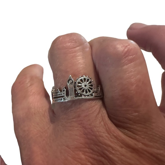 Silver Amusement Park City Skyline Adjustable Cuff Ring - Picture 3 of 7